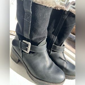OVERLAND • luxe • BLACK leather • wool fleece lined winter boots • sz: 38 • warm